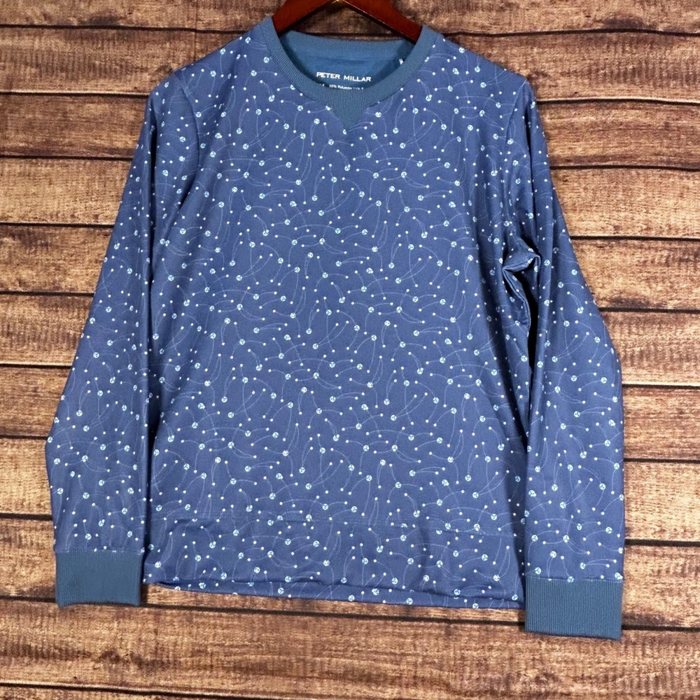 Peter Millar Womens Crew Neck Top All Over Print Golf Blue Size M UPF 50+